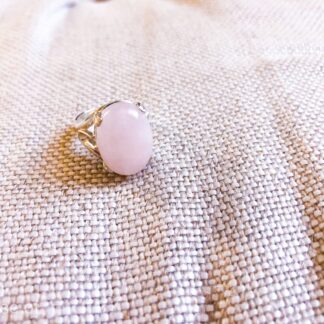 the dreamer's heirloom rose quartz ring hand set in solid sterling silver