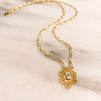 The Strength: Diamond Sunburst Necklace in solid 24kt Gold Fill + Crystal
