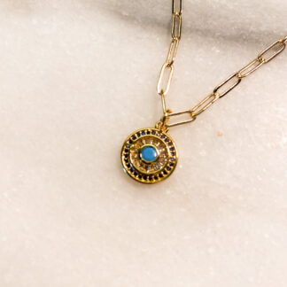 The Icon Power Pendant in solid 14kt Gold Fill, Turquoise + Crystal, Extra Long