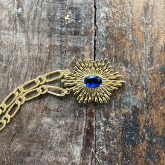 The Wisdom: Sapphire Sunburst Necklace in solid 24kt Gold Fill + Crystal