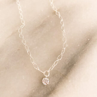 Dainty Necklace in Solid Sterling Silver + Swarovski Crystal